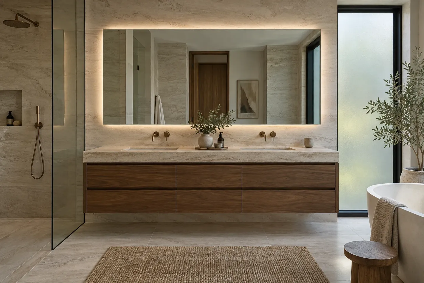 Floating walnut vanity