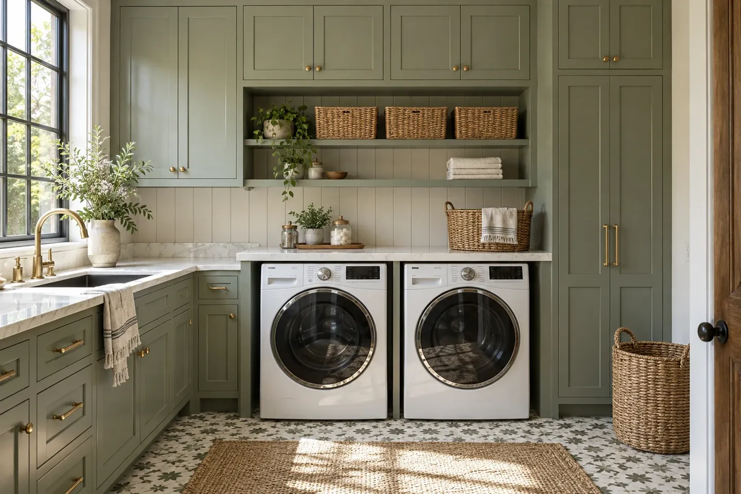 Green shaker laundry room