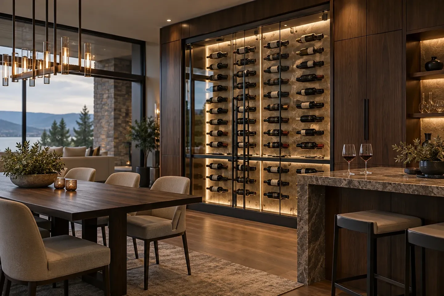 Wine wall by the dining room