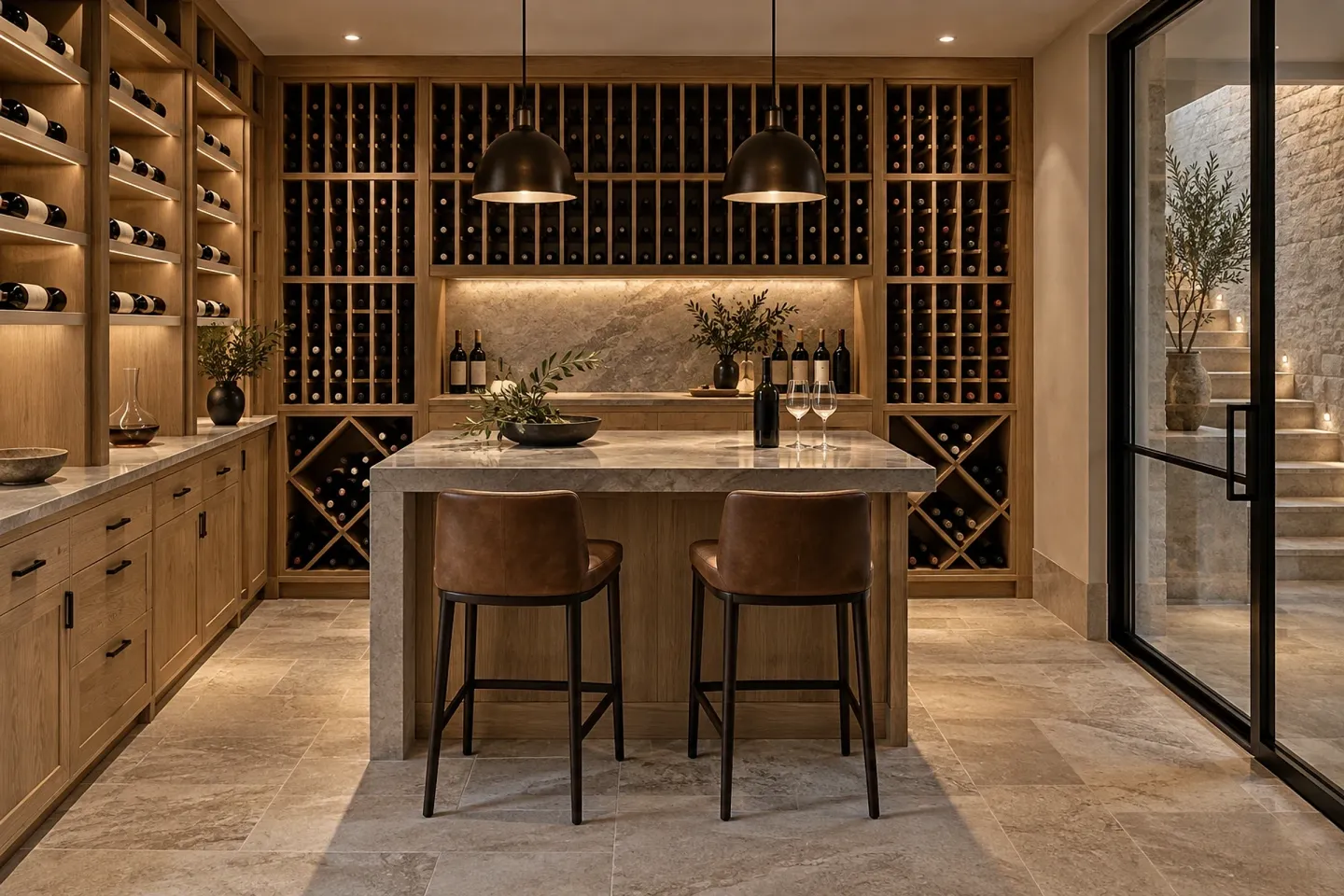 Wine room with a tasting island